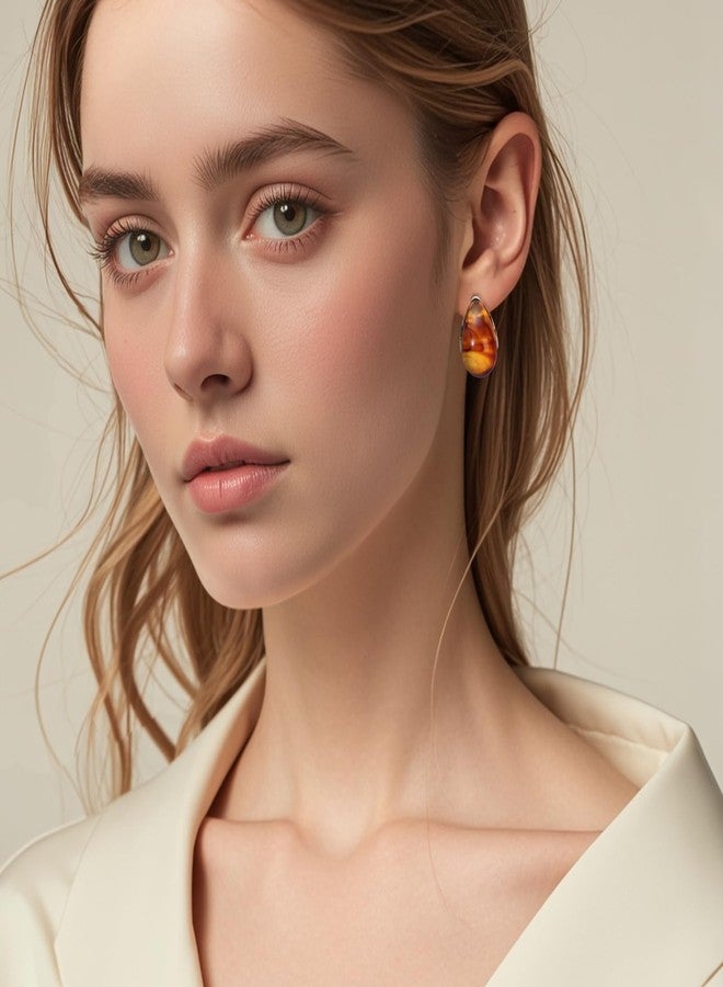 Lanpet Resin Teardrop Earrings for Women Vintage Chunky Gold Pleated Earrings Acrylic Tear Drop Jewelry - Image 3